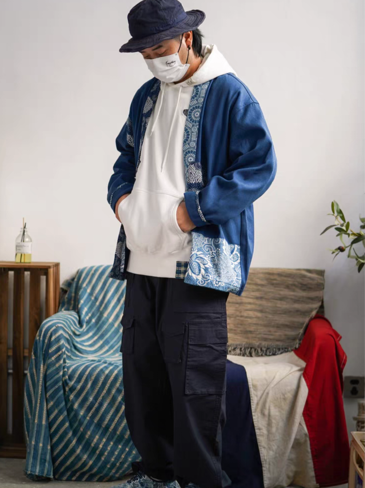 Lightweight Japanese Motif Indigo-Dyed Kimono Jacket