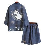 Blue Crane Kimono Shirt & Shorts Set