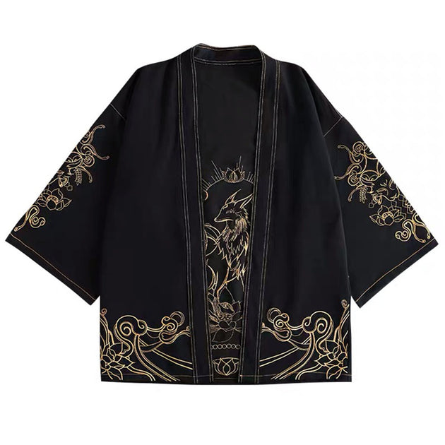 Fox Spirit Embroidery Denim Kimono Cardigan | Foxtume