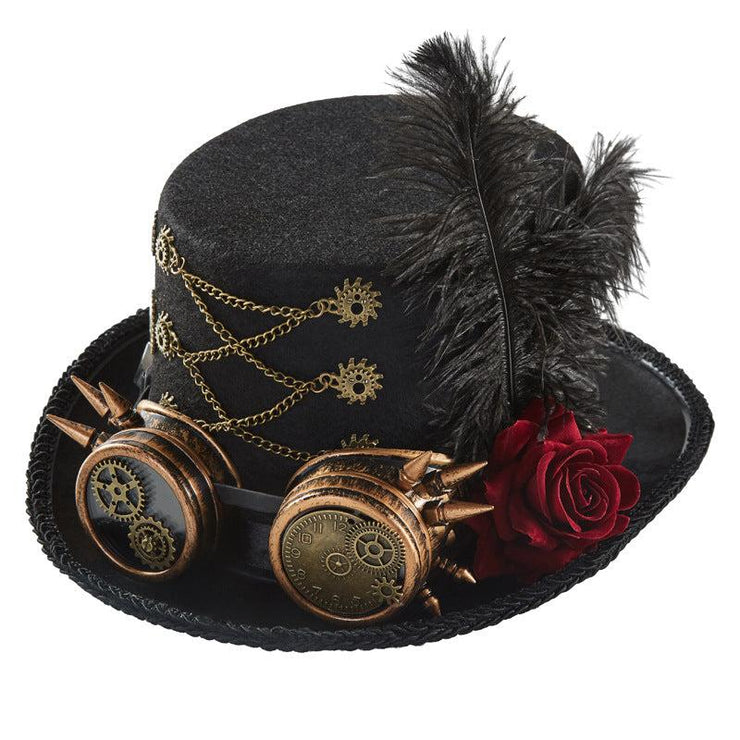 Black Gothic Steampunk Rose Gear Top Hat