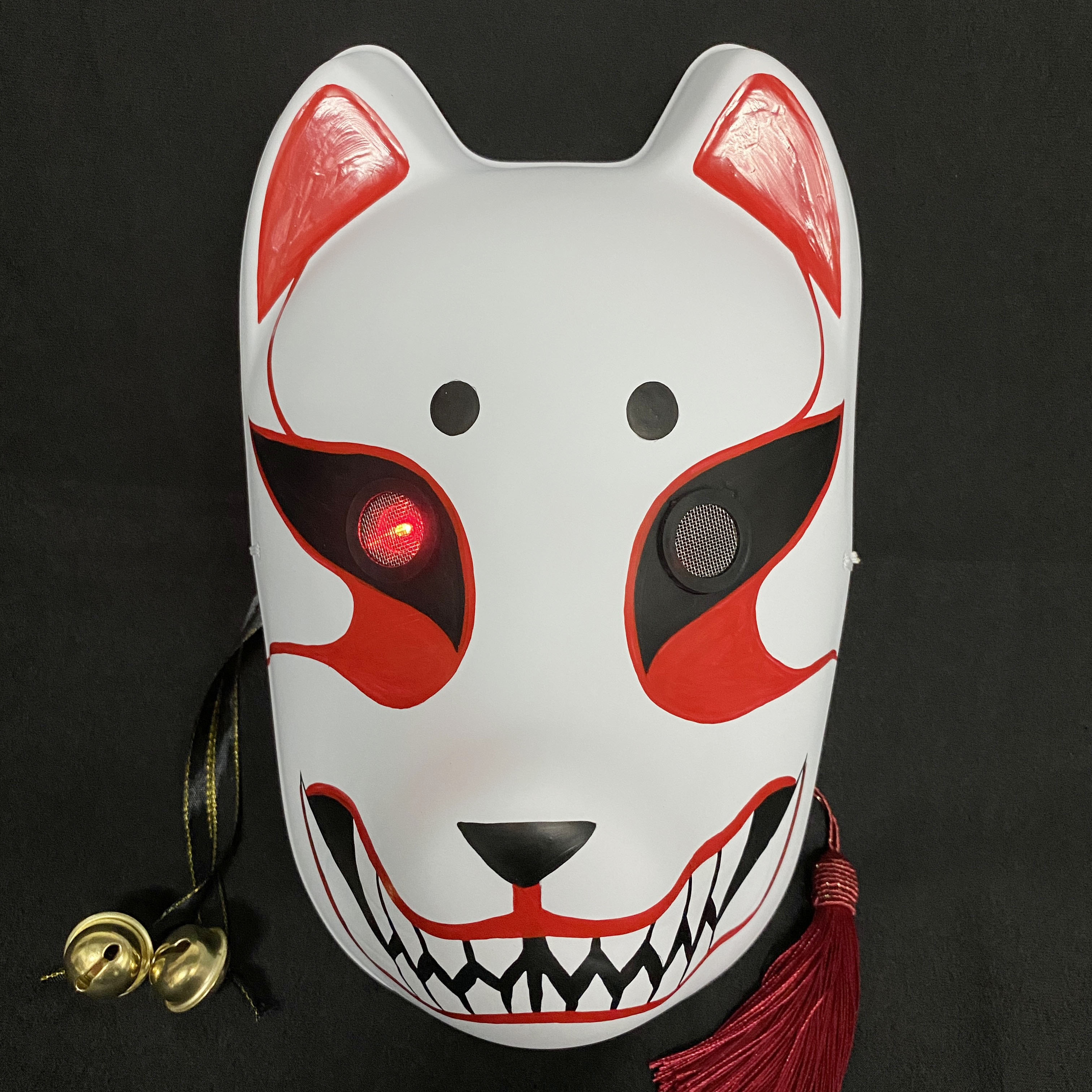 Japanese Kitsune Mask White and Red, Full Face Kitsune Mask