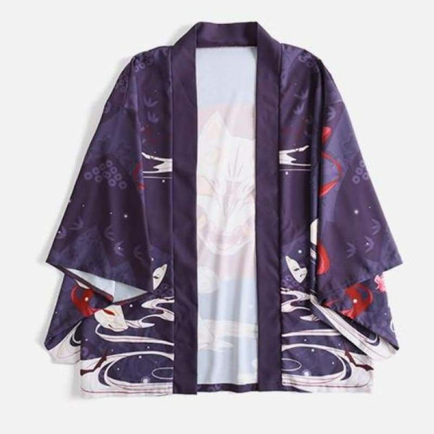 Kimono Cardigan | Evil Oni Kitsune Mask Print | Foxtume