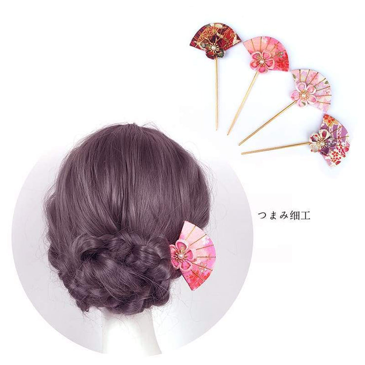 Accessory handmade tsumami kanzashi hair pin 【sakura x hand fan