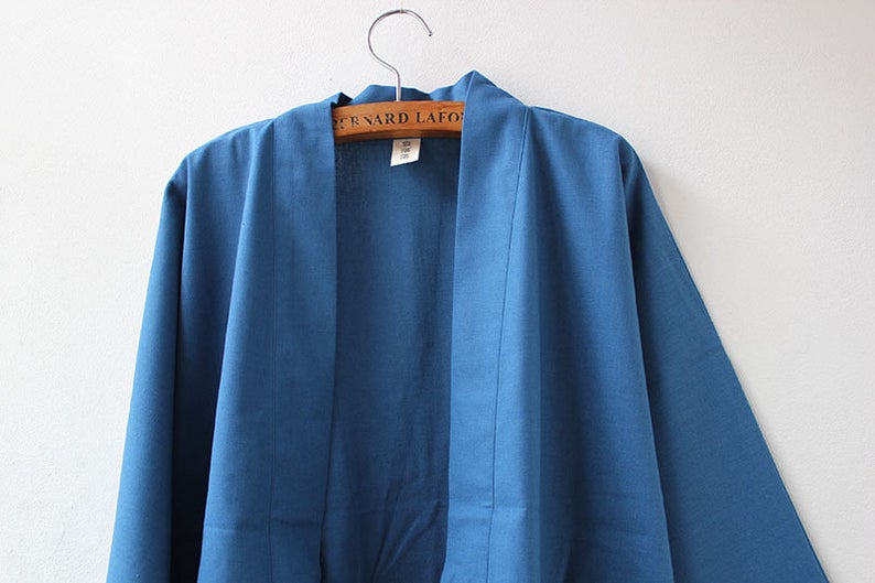 Haori Jacket. Blue Japanese Kimono style good jacket for men and women. Gender fluid kimono cardigan. Oversized women and mens Kimono robe.