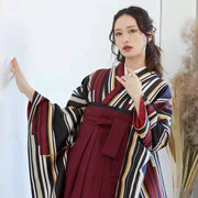 Striped Kimono & Red Hakama Set