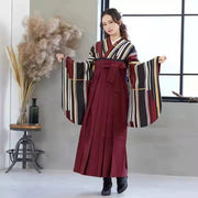 Striped Kimono & Red Hakama Set