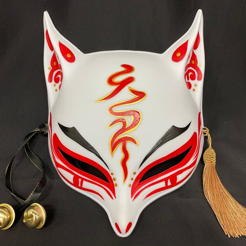 Long Ears Kitsune Mask - Black Fire