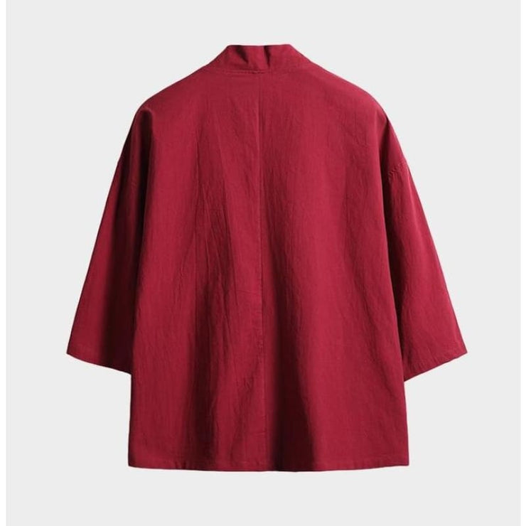 Black & Red Haori Jacket - Men's Traditional Japanese Kimono | Foxtume L / Black
